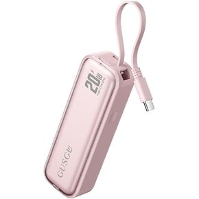 GUSGU 5,000 mAh Portable Charger, 2-in-1 Hybrid Charger, 20W Power Bank Wall Charger with USB-C Port, Compatible with iPhone 15/14/13/12 Series, Samsung S23, Google Pixel, iWatch, iPad, Pink