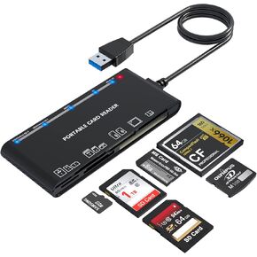 USB 3.0 Memory Card Reader Upgraded Extension 7 in 1 Multi-Card Adapter 5Gbps Read Write for SD SDXC SDHC CF CFI TF XD Micro SD Micro SDXC Micro SDHC MS MMC UHS-I Card for Windows Mac OS Linux