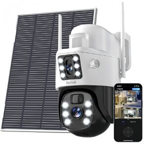 4K/8MP Solar Security Cameras Wireless Outdoor, 360° View Camera for Home Surveillance, Rechargeable Battery Powered Home Dual Lens Surveillance Camera with Color Night Vision 2-Way Audio