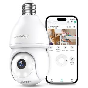 2K Light Bulb Security Camera, 360° Motion Tracking 2.4Ghz WiFi Camera Wireless Outside