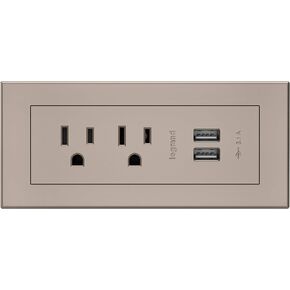 Legrand Wiremold RDZNI10 radiant Furniture Power Center with USB, Recessed Power Strip, 2 Outlets, Type A USB, 10 Foot Cord, Nickel