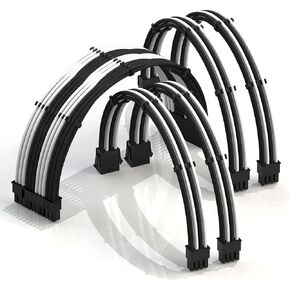 Linkup - AVA 30cm PSU Extension Extension Sleeved Mod Mod GPU PC مضفر مع مجموعة CING | 1 × 24 P (20+4) | 2 × 8 P (4+4) وحدة المعالجة المركزية | 2 × 8 P (6+2) مجموعة GPU | 300mm - أسود