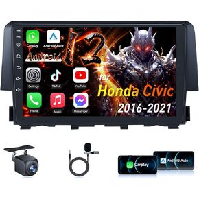 سيارة راديو ستيريو للسيارة لـ Honda Civic 2016-2021: 2+64g 9 بوصة شاشة تعمل باللمس