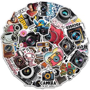 Camera Photography Stickers 50 Pieces Vinyl Waterproof Decal for Laptop Water Bottle Phone Car Window Bike Motorcycle Stakeboard Scrapbook Photographer Sticker Gifts