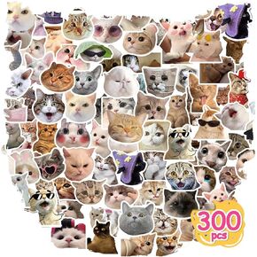300PCS/Pack Cute Realistic Cat Theme Sticker,Internet Celebrity Cat Lovely Emoticons Sticker for Water Bottles Laptop Scrapbook Journaling Waterproof Vinyl,for Kids Teens Kids