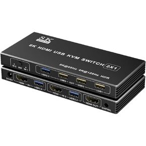 HDMI KVM Switch 1 Monitor 2 Computers USB3.0, 8K@60Hz, EDID/HDCP Adaptive,KVM Switches for 2 Computers Share Keyboard,Mouse,Printer/Scanner, Desktop Controller Plug and Play
