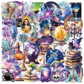 50Pcs PET Scrapbook Stickers, Magic Witch Aesthetic Stickers for Scrapbooking, DIY Crafts, Waterproof Journaling Supplies & Junk Journal for Water Bottle,Laptop, Perfect Gifts for Girls,Teens
