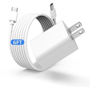 USB C Charger Block for iPhone Chargers, 20W Fast Wall Charger with 6FT USB C to USB-C Charging Cable, Fast Charging Phone Charger Compatible with iPhone 16/15/Pro/Pro Max/ipad Pro 12.9/ipad air