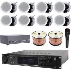Vaiyer Home Stereo System Kit - 7.2 Channel 4500 Watts Bluetooth Amplifier with 8 Qty of 6.5" Ceiling Speakers 200W Each, 4-Ch Speaker Selector, Mic, 16 AWG 500 ft Speaker Wire & Remote