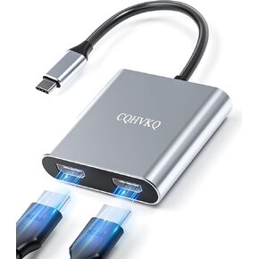 USB C to Dual HDMI Adapter 4K@60Hz and Dual 4K@30Hz, Portable Type C to HDMI Splitter Extended Display for MacBook/LenovoYoga/Thinkpad, XPS, and More