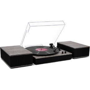 MPK Bluetooth Record Player,Turntable HiFi System with Bookshelf Speakers, 3-Speed Belt-Drive Vinyl Turntable for Vinyl Records with Wireless Playback and Auto-Stop,Grey Wood