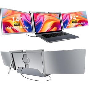 Laptop Screen Extender 14“ Monitors, Work for macOS [Included M1/M2 M3]，Windows, Triple Portable 1080P Tri-Screen USB A/Type C Portable Monitor for 14"-17.3" Laptop(1 Cable)