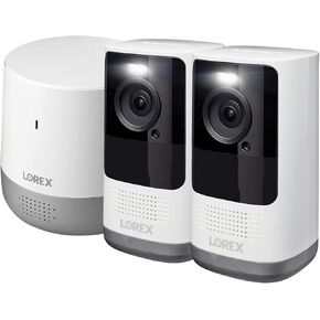 Lorex Home Hub, Two 2K Security Cameras Wireless Outdoor Indoor Battery-Powered with Range Extender, Motion Detection, and Color Night Vision, 32GB MicroSD
