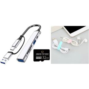 3&1 Bundle Includes 5&1 USB-C, USB 2.0, USB 3.0, Micro-SD, Standard-SD Docking Station with Complementary 32GB Micro-SD Card and 4 EA Silicone Data Cable Ties