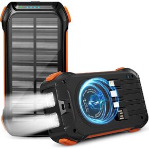 Wongkuo 49800mAh Charger Charger Bank - 15W QC3.1 شاحن الهاتف المحمول سريع الشحن مع مقاوم للماء ، USB -C في/إخراج - شاحن شمسي لاسلكي مدمج 4 كابلات ، مصباح يدوي جميع الأجهزة in Kuwait