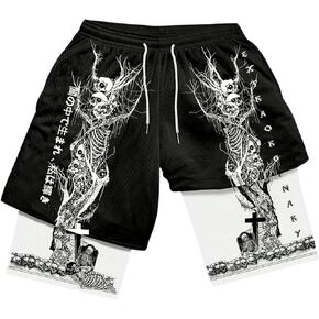 GORGLITTER Men's 2 in 1 Drawstring Waist Graphic Shorts Quick Dry Gym Athletic Workout Shorts with Compression Liner in Saudi Arabia