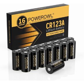 Powerowl 123a 3V Lithium Battery 16 Count ، High Cource CR123A 123 C123 CR17345 بطاريات لمستشعر كاميرا المصباح