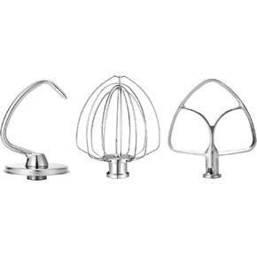 Stainless Steel Accessories for KitchenAid 4.5-5 Qt Tilt Head Stand Mixer, Includes 6 Wire Whisk, Flat Beater, Dough Hook for KitchenAid, Dishwasher Safe and Heavy Duty, Fits for KSM45, KSM150