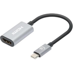 MANHATTAN USB C to 4K HDMI Adapter – 4K@60Hz HDMI, Sturdy Aluminum Housing - 4 inch USB-C - Serves as Graphics Card - 3 Yr Mfg Warranty - 153973