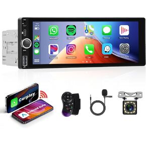 Car Stereo Single Din Wireless Carplay 6.86 inch Touch Screen Android Auto, Rimoody Car Radio with Bluetooth 5.0 Mirror Link FM/EQ USB/AUX/TF/SWC/MIC Car Audio Receiver with Backup Camera