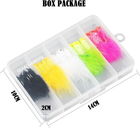 Marabou Jigs Fishing Lure Kit,20Pcs Marabou Feather Jigs Lures,Crappie Jig Heads with Hooks for Perch Panfish Sunfish Bluegill Trout Fishing Jigs 1/8oz 1/16oz 1/32oz in Saudi Arabia