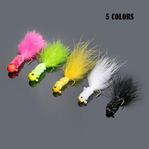 Marabou Jigs Fishing Lure Kit,20Pcs Marabou Feather Jigs Lures,Crappie Jig Heads with Hooks for Perch Panfish Sunfish Bluegill Trout Fishing Jigs 1/8oz 1/16oz 1/32oz in Saudi Arabia