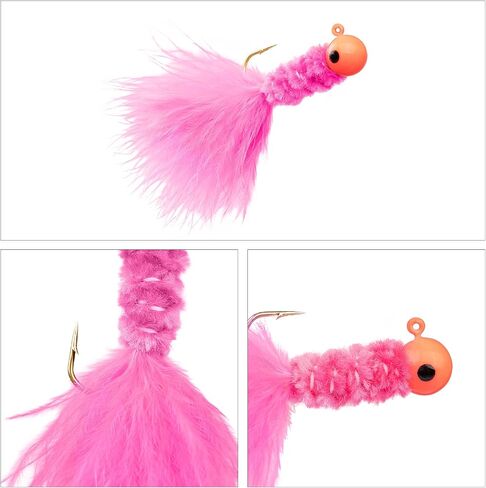 Marabou Jigs Fishing Lure Kit,20Pcs Marabou Feather Jigs Lures,Crappie Jig Heads with Hooks for Perch Panfish Sunfish Bluegill Trout Fishing Jigs 1/8oz 1/16oz 1/32oz in Saudi Arabia
