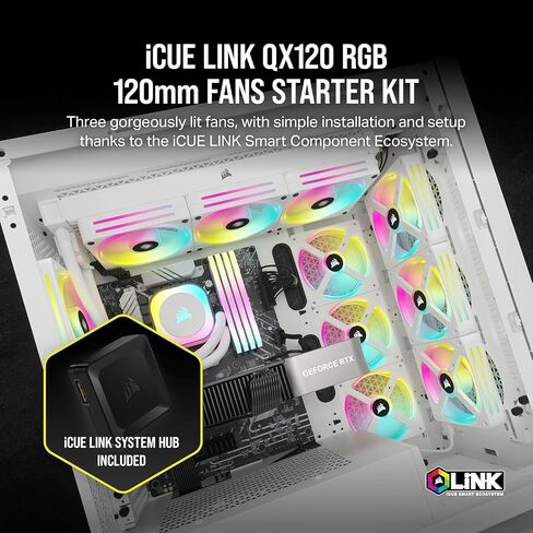 Corsair ICUE Link QX120 RGB 120mm Magnetic Dome RGB - مجموعة أدوات Starter Triple Fan مع مركز نظام ICUE - White (متجدد) in Saudi Arabia