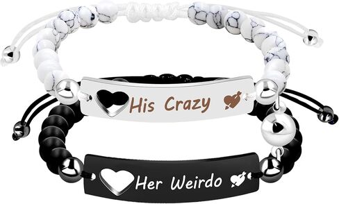 Natural White Turquoise & Matte Black Onyx Beads Bracelets Set - His and Hers Magnetic Bracelets Couples Distance Gifts for Boyfriend and Girlfriend in Kuwait