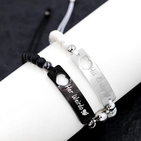 Natural White Turquoise & Matte Black Onyx Beads Bracelets Set - His and Hers Magnetic Bracelets Couples Distance Gifts for Boyfriend and Girlfriend in Kuwait
