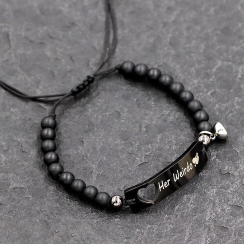 Natural White Turquoise & Matte Black Onyx Beads Bracelets Set - His and Hers Magnetic Bracelets Couples Distance Gifts for Boyfriend and Girlfriend in Kuwait