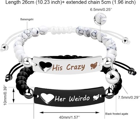 Natural White Turquoise & Matte Black Onyx Beads Bracelets Set - His and Hers Magnetic Bracelets Couples Distance Gifts for Boyfriend and Girlfriend in Kuwait