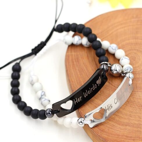 Natural White Turquoise & Matte Black Onyx Beads Bracelets Set - His and Hers Magnetic Bracelets Couples Distance Gifts for Boyfriend and Girlfriend in Kuwait