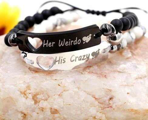 Natural White Turquoise & Matte Black Onyx Beads Bracelets Set - His and Hers Magnetic Bracelets Couples Distance Gifts for Boyfriend and Girlfriend in Kuwait
