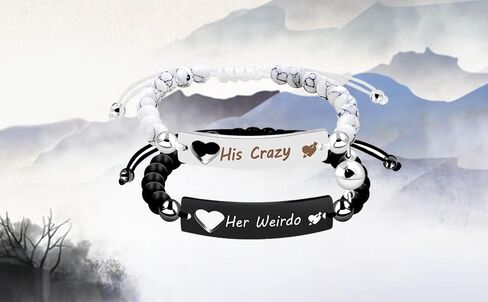 Natural White Turquoise & Matte Black Onyx Beads Bracelets Set - His and Hers Magnetic Bracelets Couples Distance Gifts for Boyfriend and Girlfriend in Kuwait