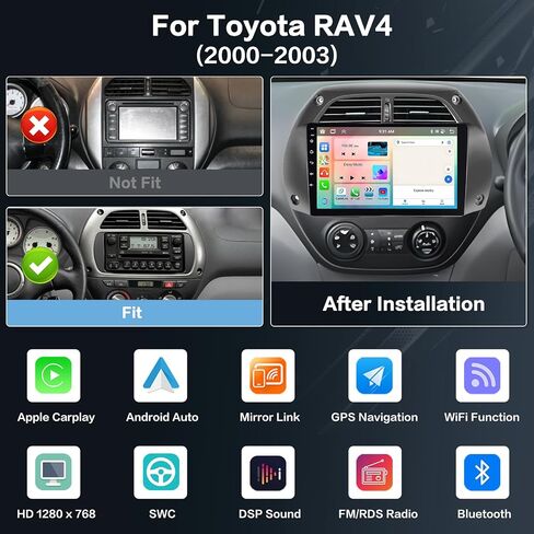 8-Core 4+64G Android 13 Car Stereo Upgrade Radio for Toyota RAV4 2001-2006, 9'' HD Touch Screen with Wireless CarPlay & Android Auto, AHD Backup Camera, Mirror Link, GPS Navigation in Kuwait