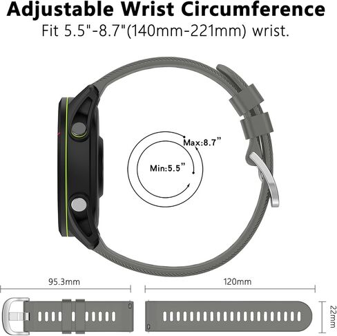 TopPerfekt Sport Bands Compatible with Garmin Forerunner 255（22mm）/ 255 music (22mm) / 255S (18mm) / 255S music (18mm) Watch Band, Adjustable Silicone Sports Strap Replacement Band for Men Women in Kuwait