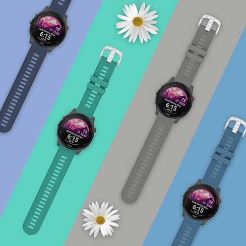 TopPerfekt Sport Bands Compatible with Garmin Forerunner 255（22mm）/ 255 music (22mm) / 255S (18mm) / 255S music (18mm) Watch Band, Adjustable Silicone Sports Strap Replacement Band for Men Women in Kuwait