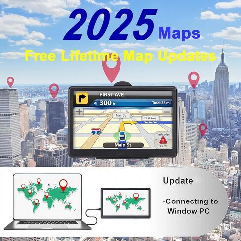 GPS Navigator للسيارة ، أحدث 2025 خريطة 7 بوصة تعمل باللمس GPS 256-16 جيجابايت ، إرشادات اتجاه الدوران الصوتي ، سرعة الدعم وتحذير الضوء الأحمر ، خريطة أمريكا الشمالية تحديث مجاني in Kuwait