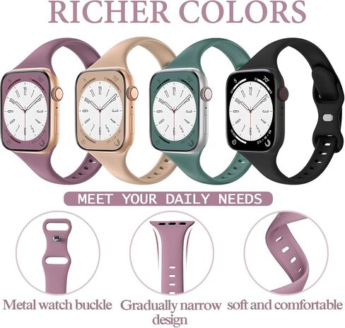 4 Pack Slim Watch Band متوافق مع Apple Watch Band 38mm 40mm 41mm ، Silicone Slim Sport Watch Band متوافق مع Iwatch Apple Watch Series Ultra 8 7 6 5 4 3 2 1 SE Women in Saudi Arabia