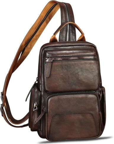 Genuine Leather Silng Bag for Men and Women Large Leather Sling Backpack Purse Crossbody Bag for Ipad Pro 12.9 inch in Kuwait