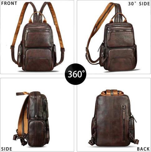 Genuine Leather Silng Bag for Men and Women Large Leather Sling Backpack Purse Crossbody Bag for Ipad Pro 12.9 inch in Kuwait