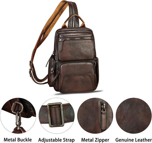 Genuine Leather Silng Bag for Men and Women Large Leather Sling Backpack Purse Crossbody Bag for Ipad Pro 12.9 inch in Kuwait