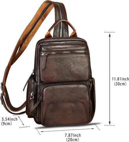 Genuine Leather Silng Bag for Men and Women Large Leather Sling Backpack Purse Crossbody Bag for Ipad Pro 12.9 inch in Kuwait