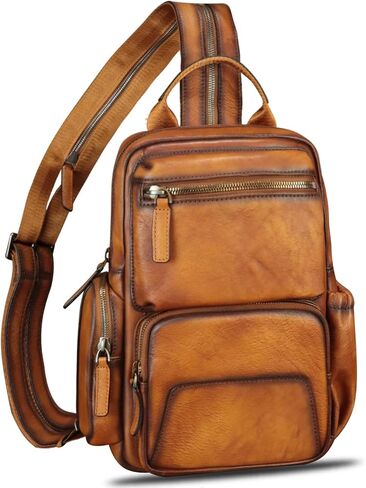 Genuine Leather Silng Bag for Men and Women Large Leather Sling Backpack Purse Crossbody Bag for Ipad Pro 12.9 inch in Kuwait