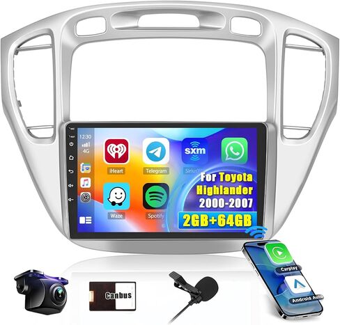 Hikity Android Car Stereo لـ Toyota Highlander 2000 2001 2002 2003 2004 2005 2006 2007 Radio 2+64g 9 inch touchscreen Car Radio Carplay Android Auto GPS Navigation WiFi Bluetooth FM EQ Camera in Saudi Arabia