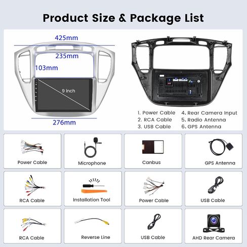 Hikity Android Car Stereo لـ Toyota Highlander 2000 2001 2002 2003 2004 2005 2006 2007 Radio 2+64g 9 inch touchscreen Car Radio Carplay Android Auto GPS Navigation WiFi Bluetooth FM EQ Camera in Saudi Arabia