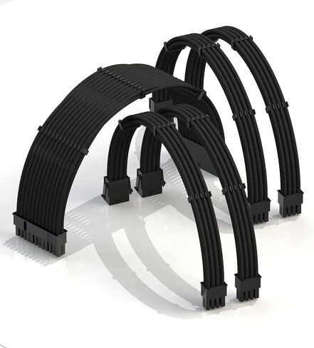 LINKUP - AVA 30cm PSU Cable Extension Sleeved Custom Mod GPU PC Braided w/Comb Kit | 1 x 24 P (20+4) | 2 x 8 P (4+4) CPU | 2 x 8 P (6+2) GPU Set | 300mm - Black in Saudi Arabia