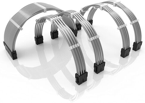 LINKUP - AVA 30cm PSU Cable Extension Sleeved Custom Mod GPU PC Braided w/Comb Kit | 1 x 24 P (20+4) | 2 x 8 P (4+4) CPU | 2 x 8 P (6+2) GPU Set | 300mm - Black in Saudi Arabia