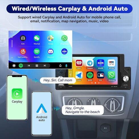 Camecho Single DIN Car Stero مع Carplay/Android Auto ، 5.9 بوصة IPS شاشة اللمس كاميرا احتياطية للسيارة Wirh ، و Car Raido Link/Bluetooth Handsfree/FM/USB/Type-C/EQ/SWC/Charging السريع in Kuwait